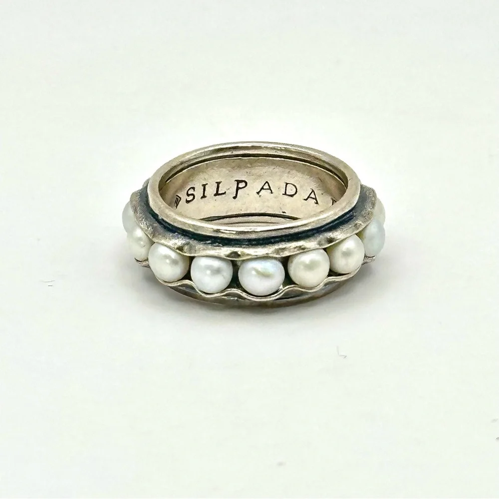 Silpada Retired R2209  Silver Nested Pearls  Ring Size 6